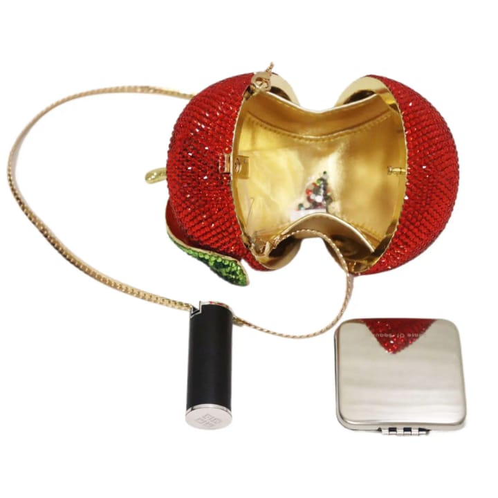 high end luxury fruit crystal embellished handbag clutch purse rhinestone diamond red apple shaped evening bag for party wedding