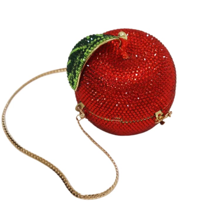 high end luxury fruit crystal embellished handbag clutch purse rhinestone diamond red apple shaped evening bag for party wedding