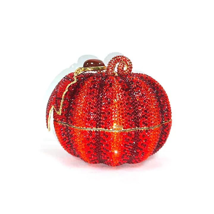 high end luxury pumpkin shape purse candy pattern crystal evening clutch handbag for wedding parties rhinestone bag