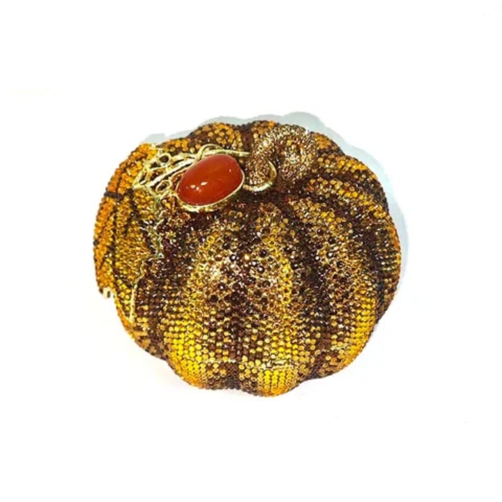 high end luxury pumpkin shape purse candy pattern crystal evening clutch handbag for wedding parties rhinestone bag