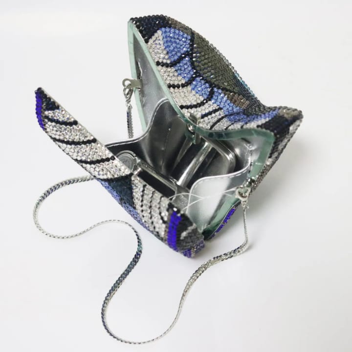 luxury butterfly shaped blue diamond evening bag for women crystal clutch purse fashionable
