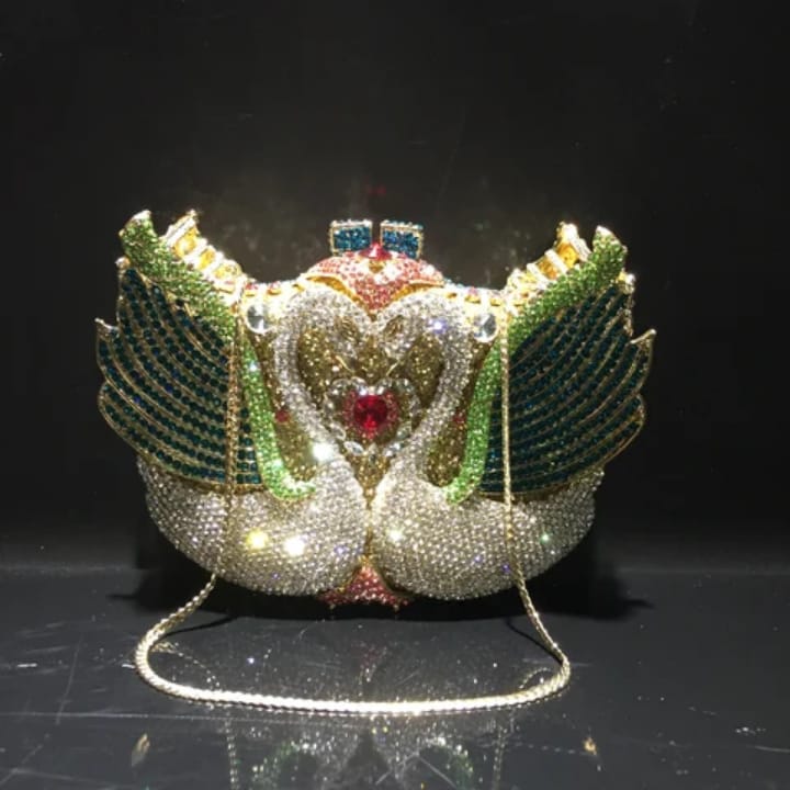 portable fashion swan design diamond accents stylish party purse women's clutch bag for evening parties (copy)