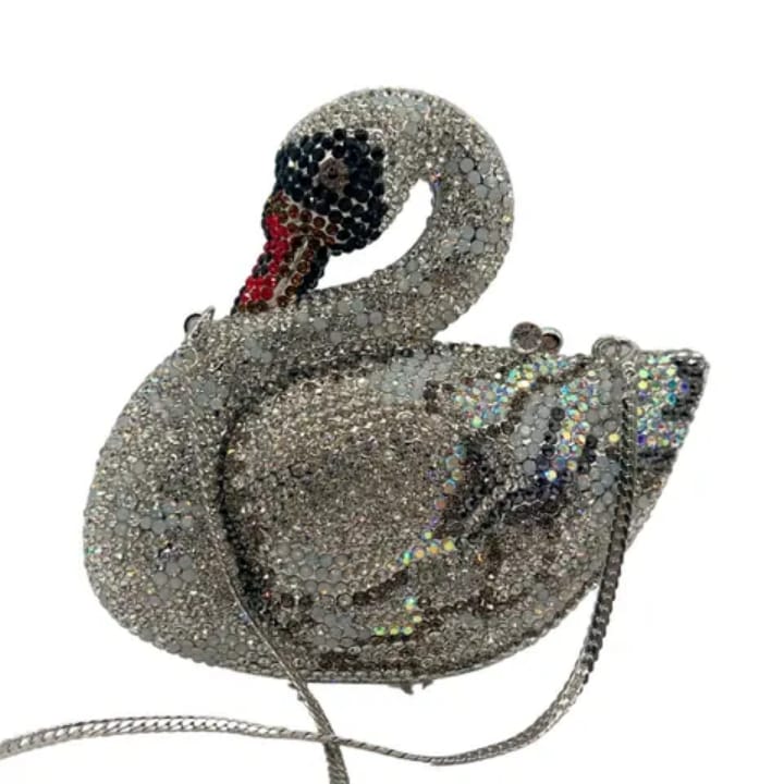 portable fashion swan design diamond accents stylish party purse women's clutch bag for evening parties