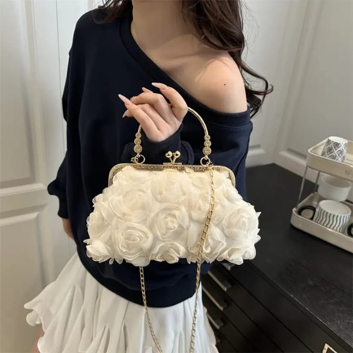 versatile high looking women's evening bag fashion chain bag fairy rose flower internet celebrity popular polyester handbag