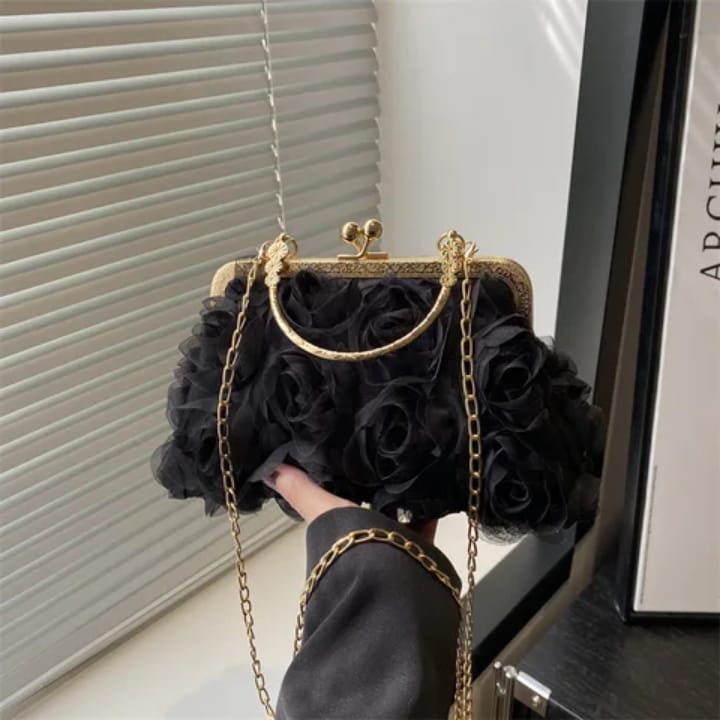 versatile high looking women's evening bag fashion chain bag fairy rose flower internet celebrity popular polyester handbag