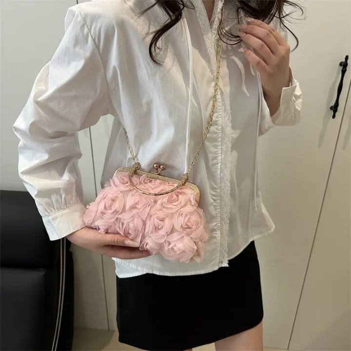 versatile high looking women's evening bag fashion chain bag fairy rose flower internet celebrity popular polyester handbag