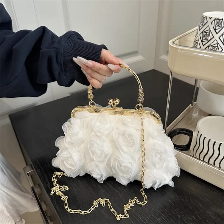 versatile high looking women's evening bag fashion chain bag fairy rose flower internet celebrity popular polyester handbag