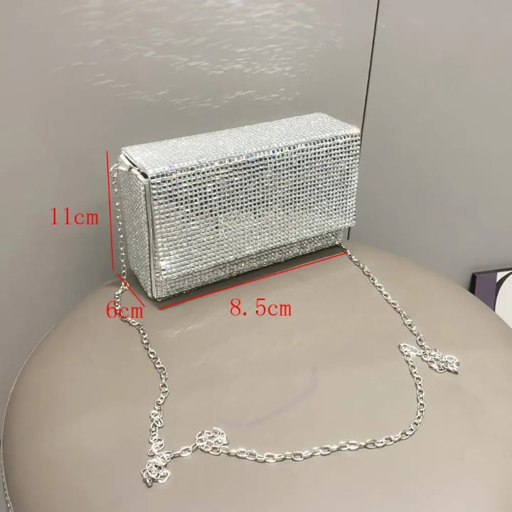 luxury designer evening clutch bag and handbag shoulder bag handle rhinestones silver shiny crystal wedding purses