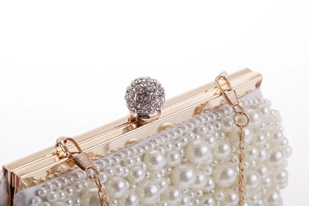 fashion beautiful lady pearl beaded women clutch bag handbag