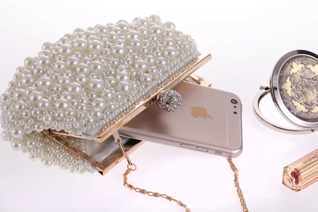 fashion beautiful lady pearl beaded women clutch bag handbag