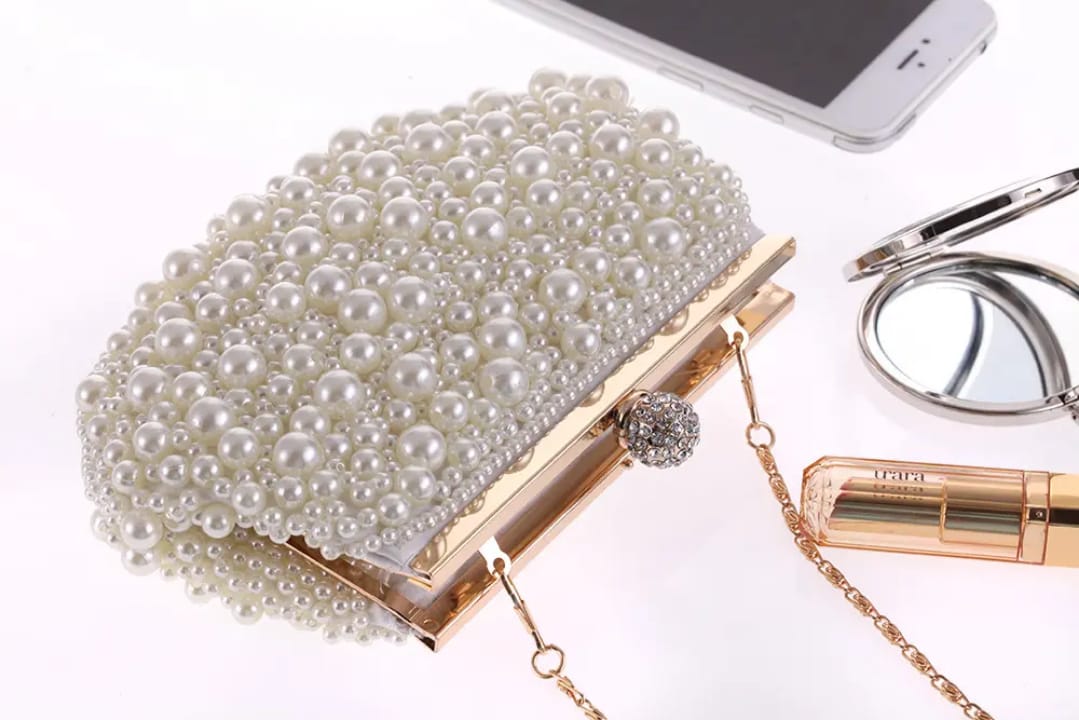 fashion beautiful lady pearl beaded women clutch bag handbag