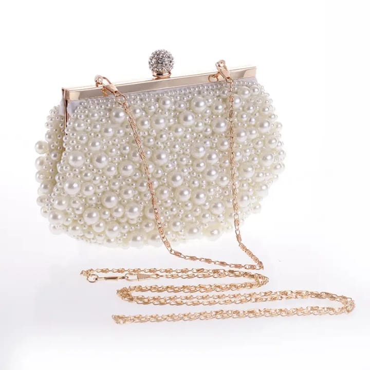 fashion beautiful lady pearl beaded women clutch bag handbag