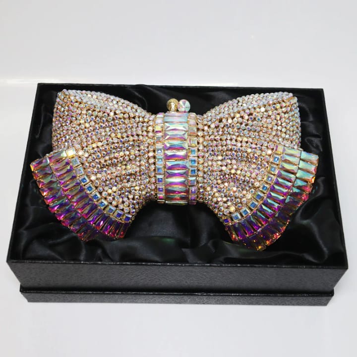 women's luxury crystal diamond event evening clutch bow knot shaped sparkling rhinestones handbag for banquet & wedding party